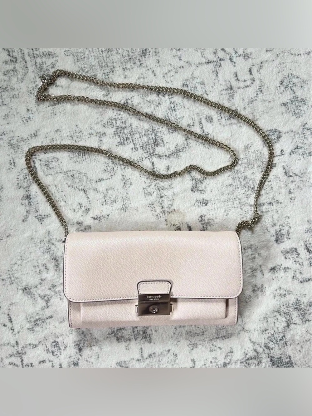 kate spade Pebble Leather Pale Pink Chain Crossbody Wallet